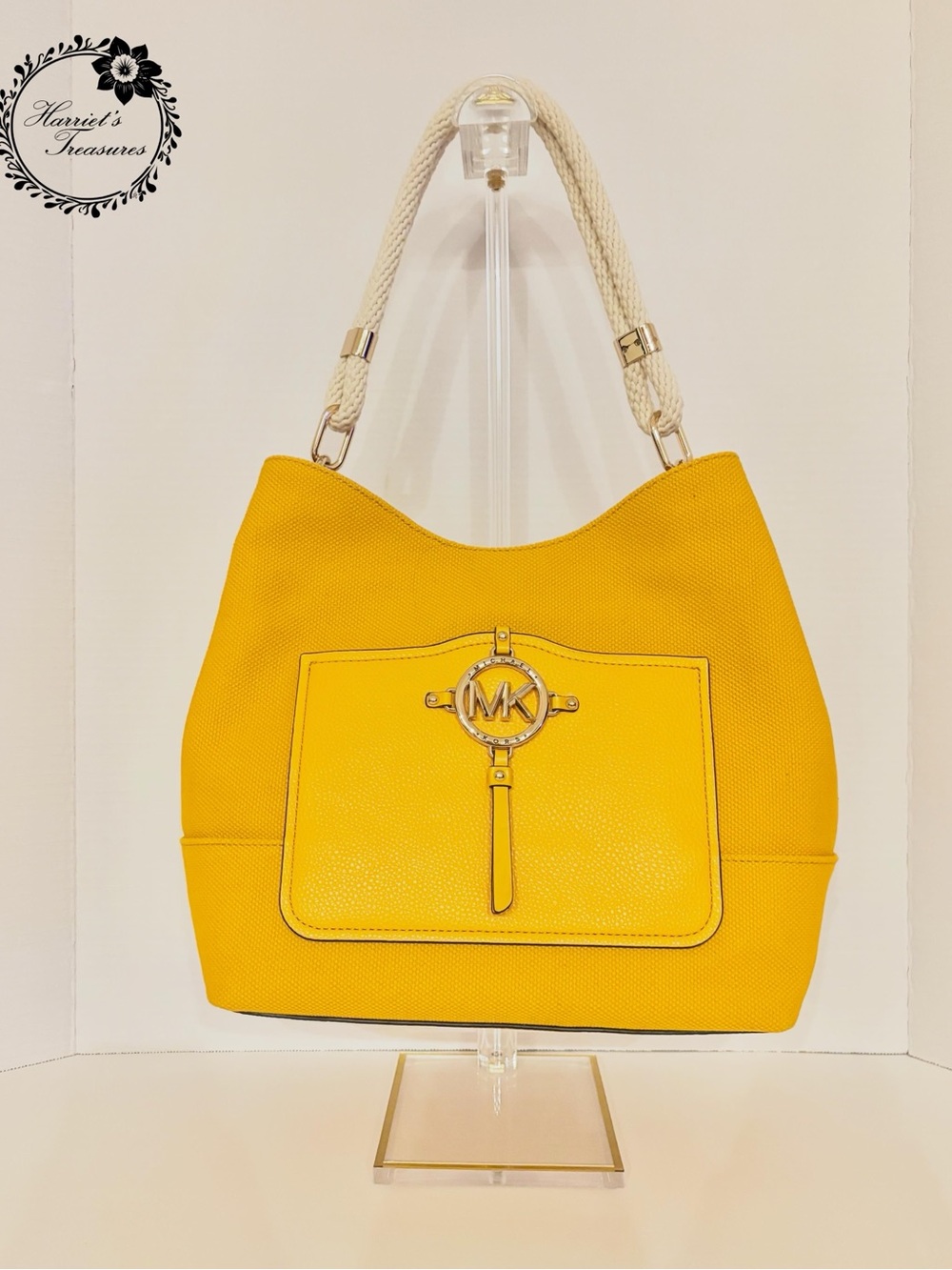 Michael Kors Yellow Leather Shoulder Tote with Rope Handle - Picture 2 of 7
